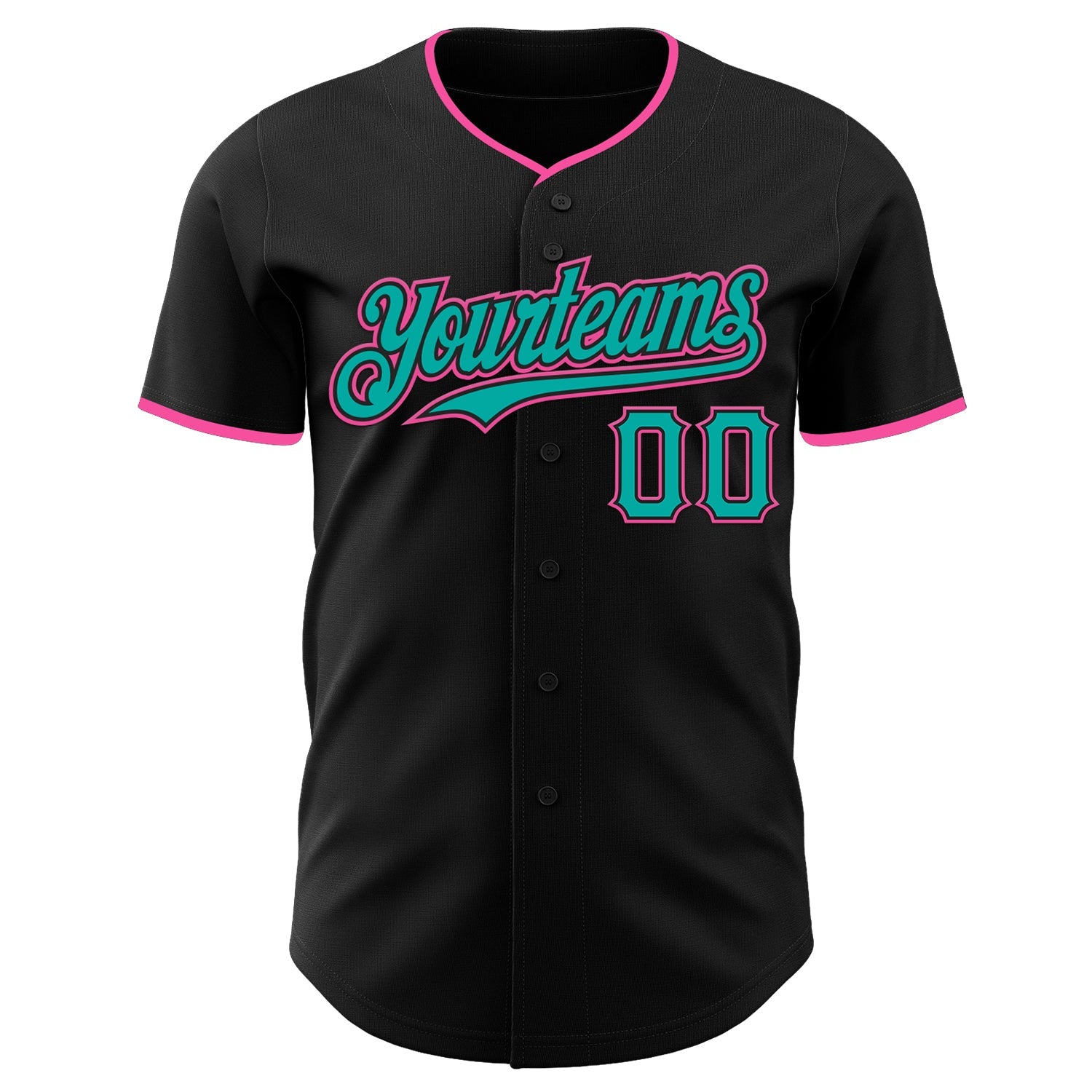 Custom Black Aqua-Pink Authentic Baseball Jersey
