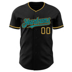 Custom Black Teal-Old Gold Authentic Baseball Jersey