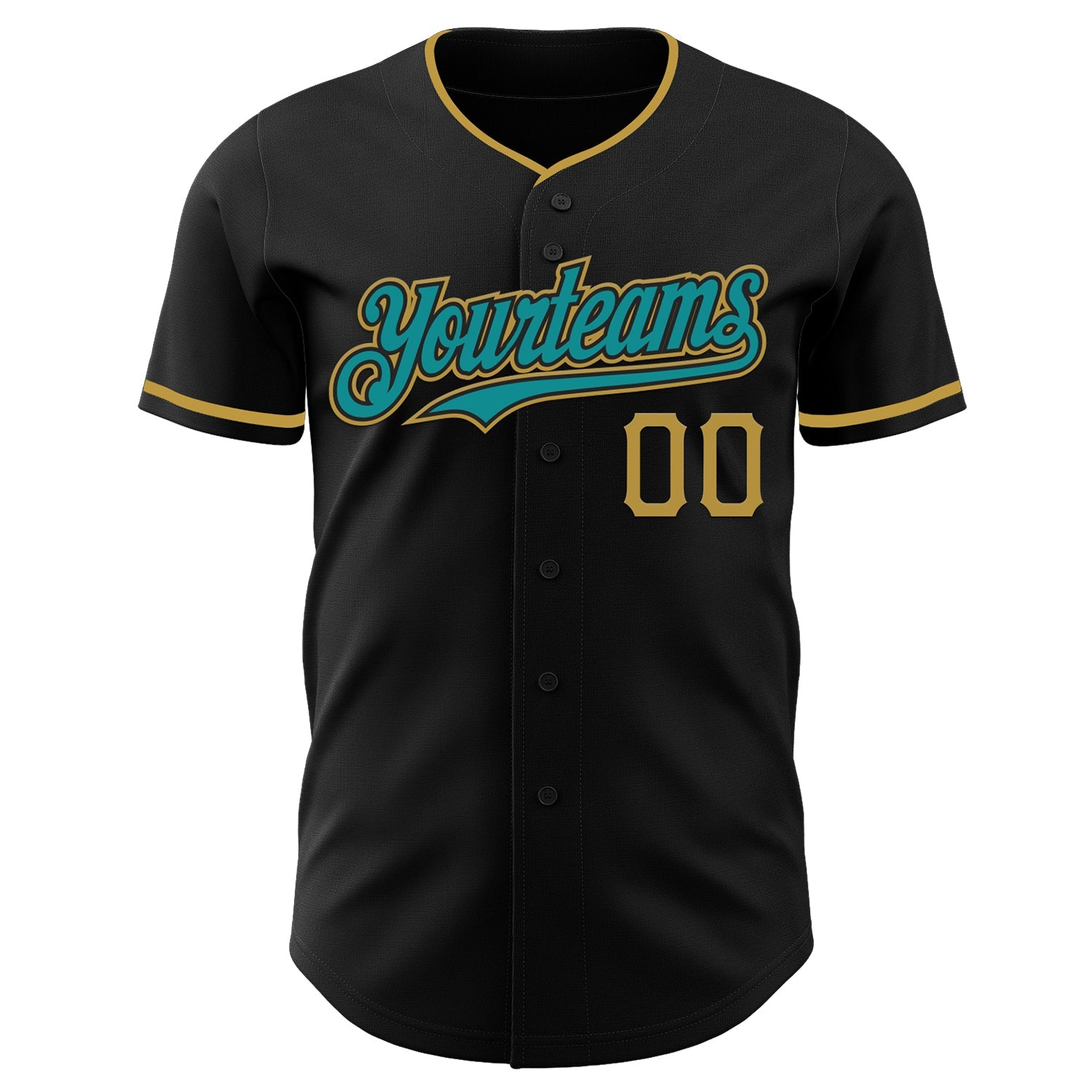 Custom Black Teal-Old Gold Authentic Baseball Jersey