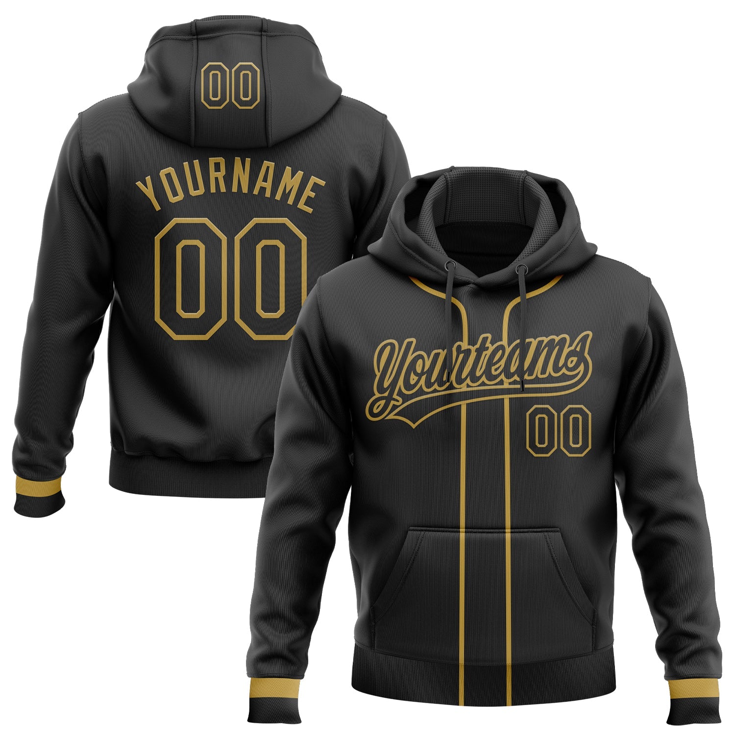 Custom Stitched Black Old Gold Baseball Pullover Sweatshirt Hoodie