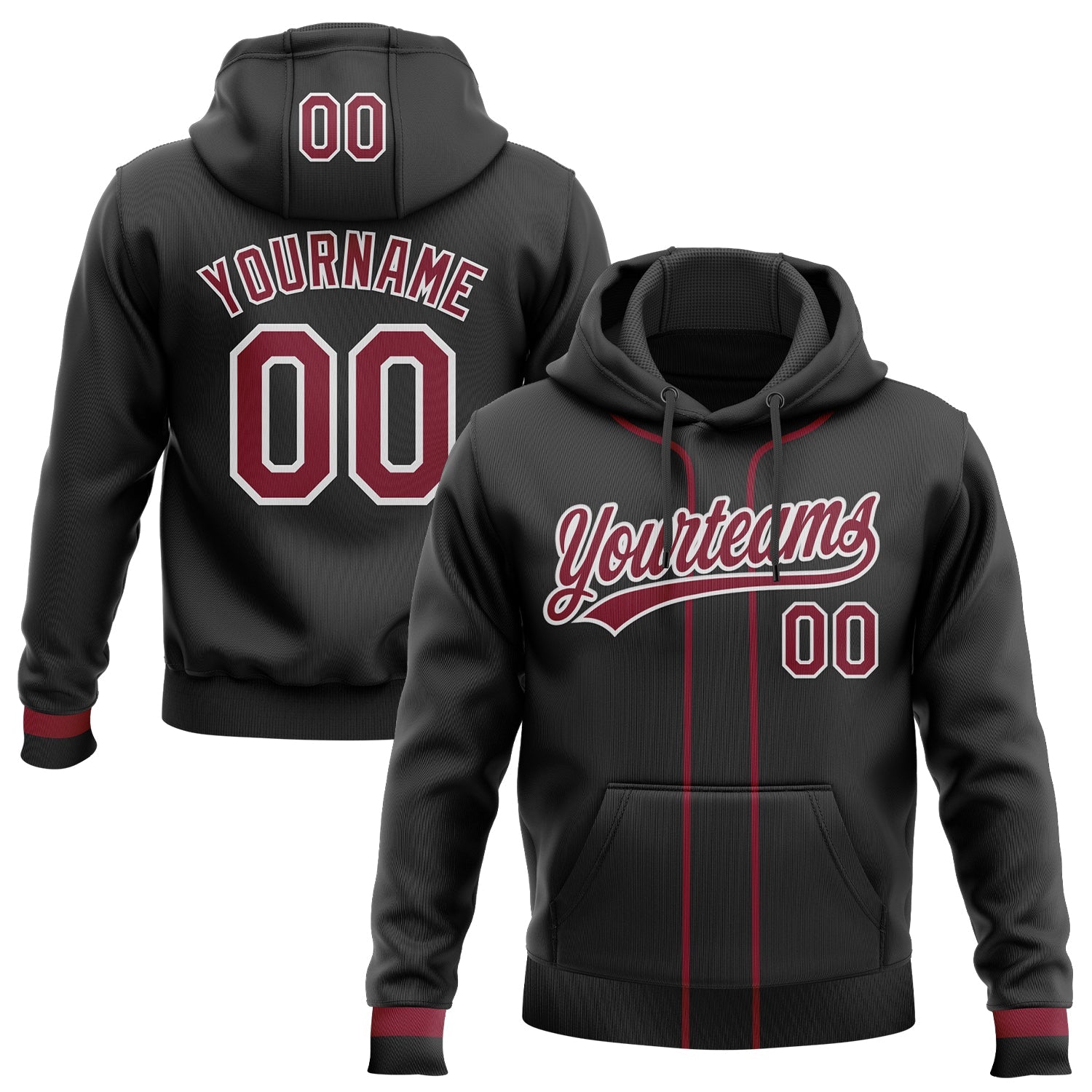 Custom Stitched Black Crimson-White Baseball Pullover Sweatshirt Hoodie