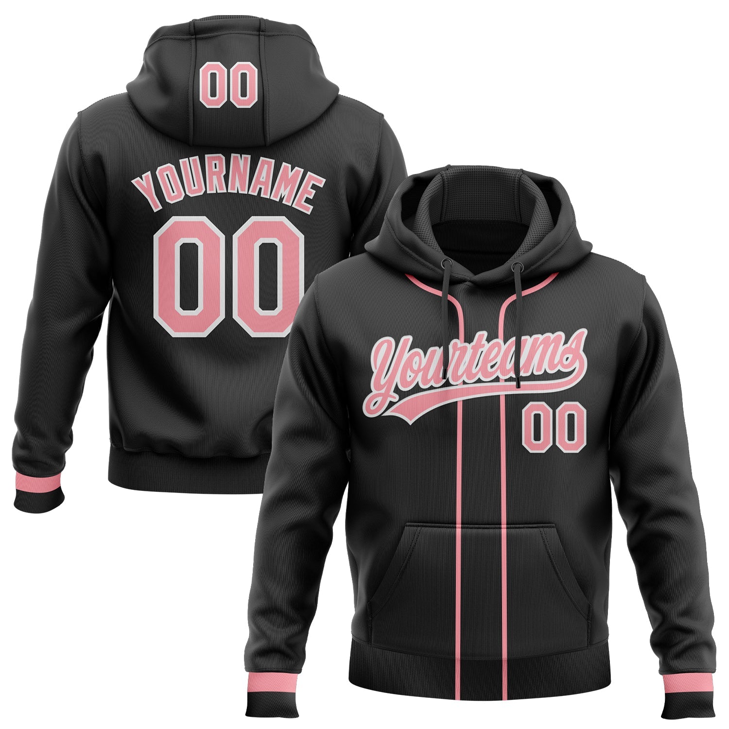 Custom Stitched Black Medium Pink-White Baseball Pullover Sweatshirt Hoodie