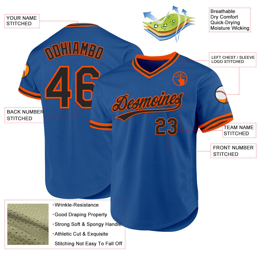Custom Blue Black-Orange Authentic Throwback Baseball Jersey