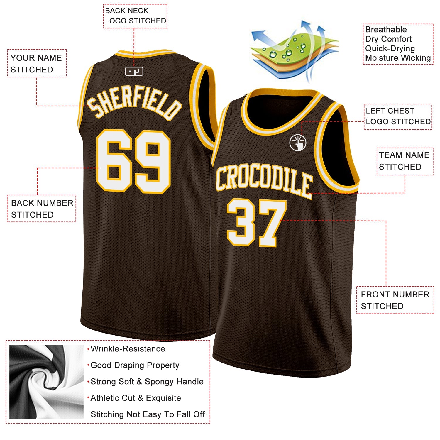 Custom Brown White-Gold Authentic Basketball Jersey
