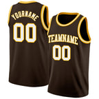 Custom Brown White-Gold Authentic Basketball Jersey