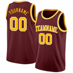 Custom Burgundy Gold-White Authentic Basketball Jersey