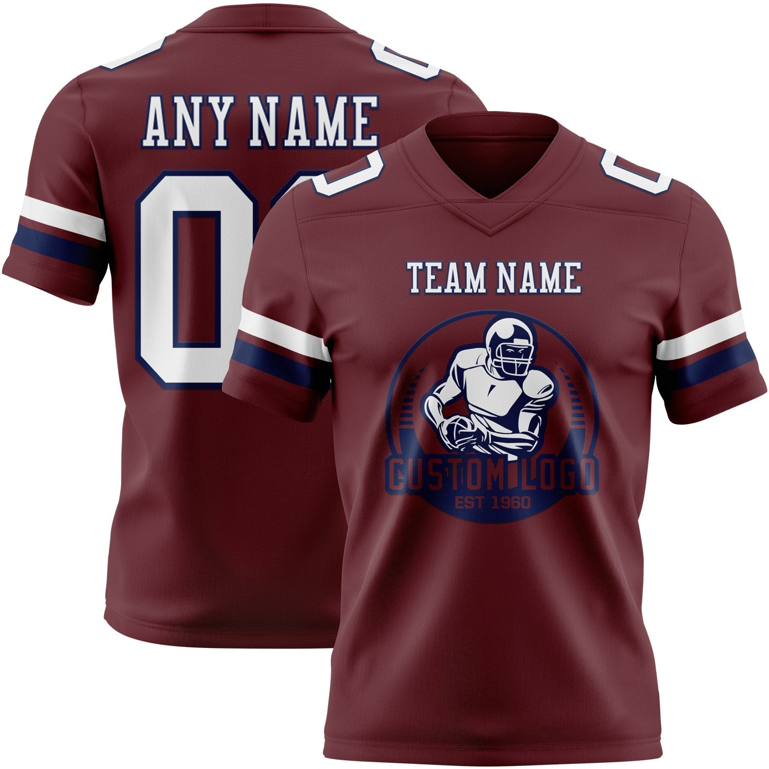 Custom Burgundy White-Navy Authentic Football Jersey