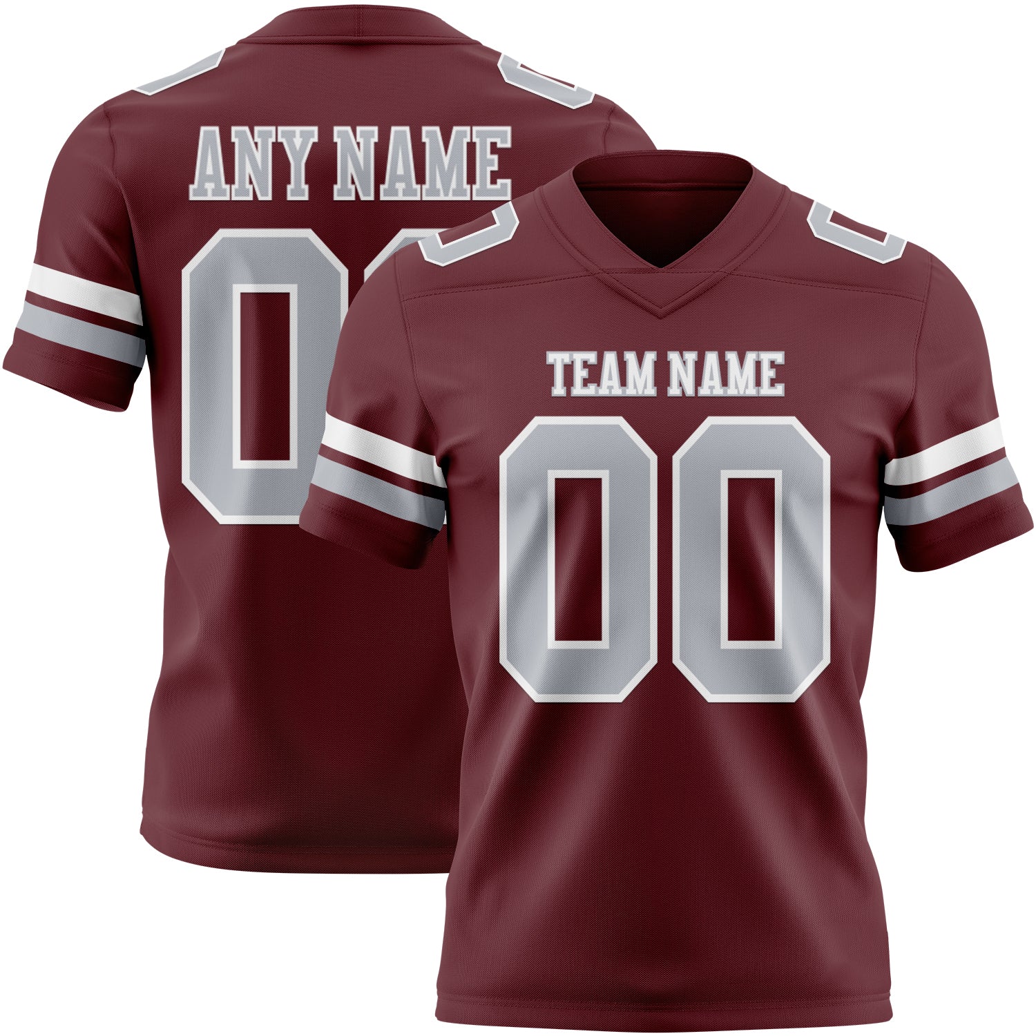 Custom Burgundy Gray-White Authentic Football Jersey