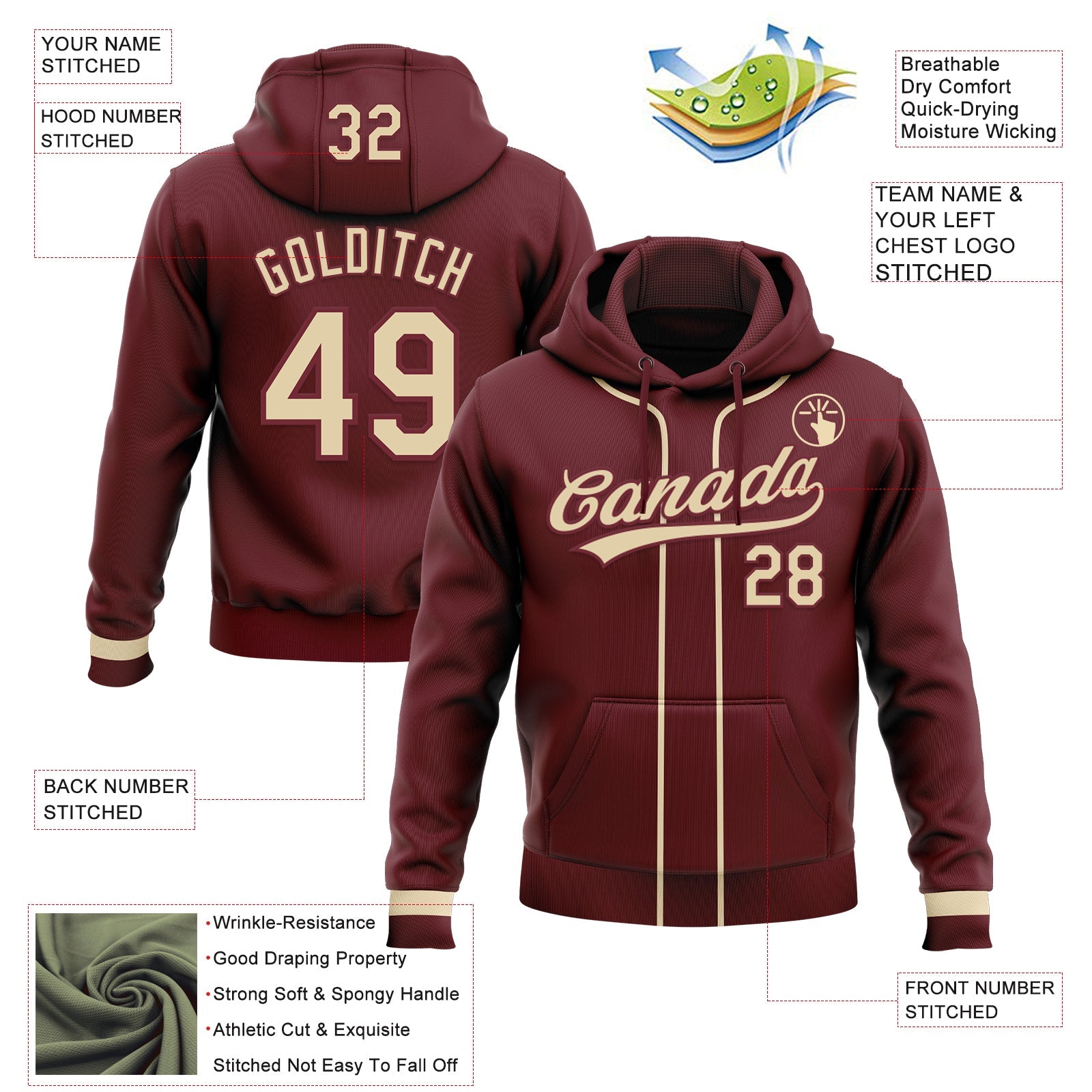 Custom Stitched Burgundy Cream-Burgundy Baseball Pullover Sweatshirt Hoodie