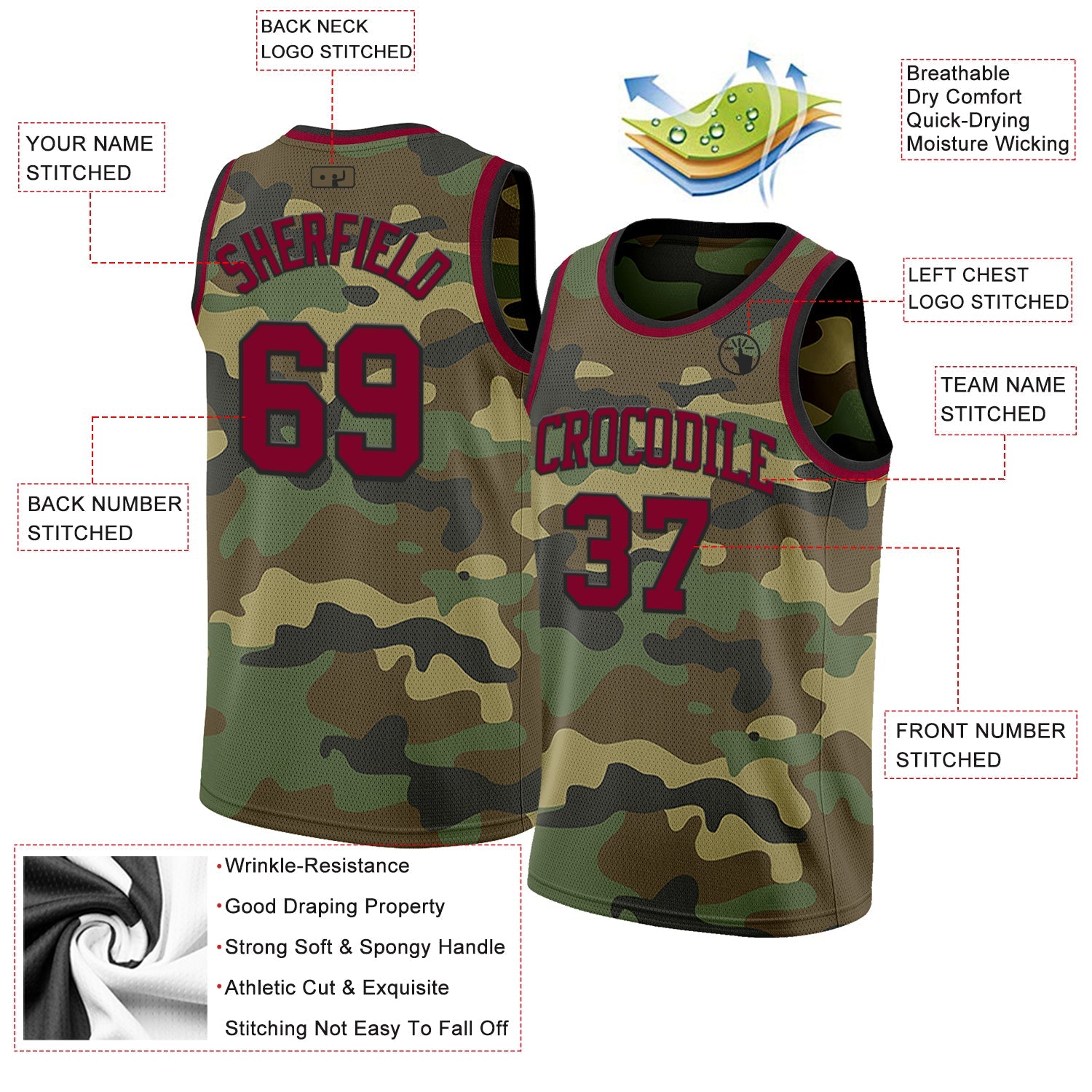 Custom Camo Maroon-Black Authentic Salute To Service Basketball Jersey