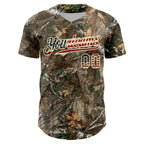Custom Camo Vintage USA Flag-Cream 3D Woodland Camo Authentic Salute To Service Baseball Jersey