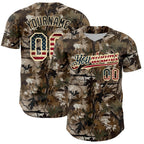 Custom Camo Vintage USA Flag-Cream 3D Woodland Camo Authentic Salute To Service Baseball Jersey