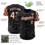Custom Camo Cream-Crimson 3D American Flag Authentic Salute To Service Baseball Jersey