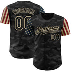 Custom Camo Black-Cream 3D American Flag Authentic Salute To Service Baseball Jersey