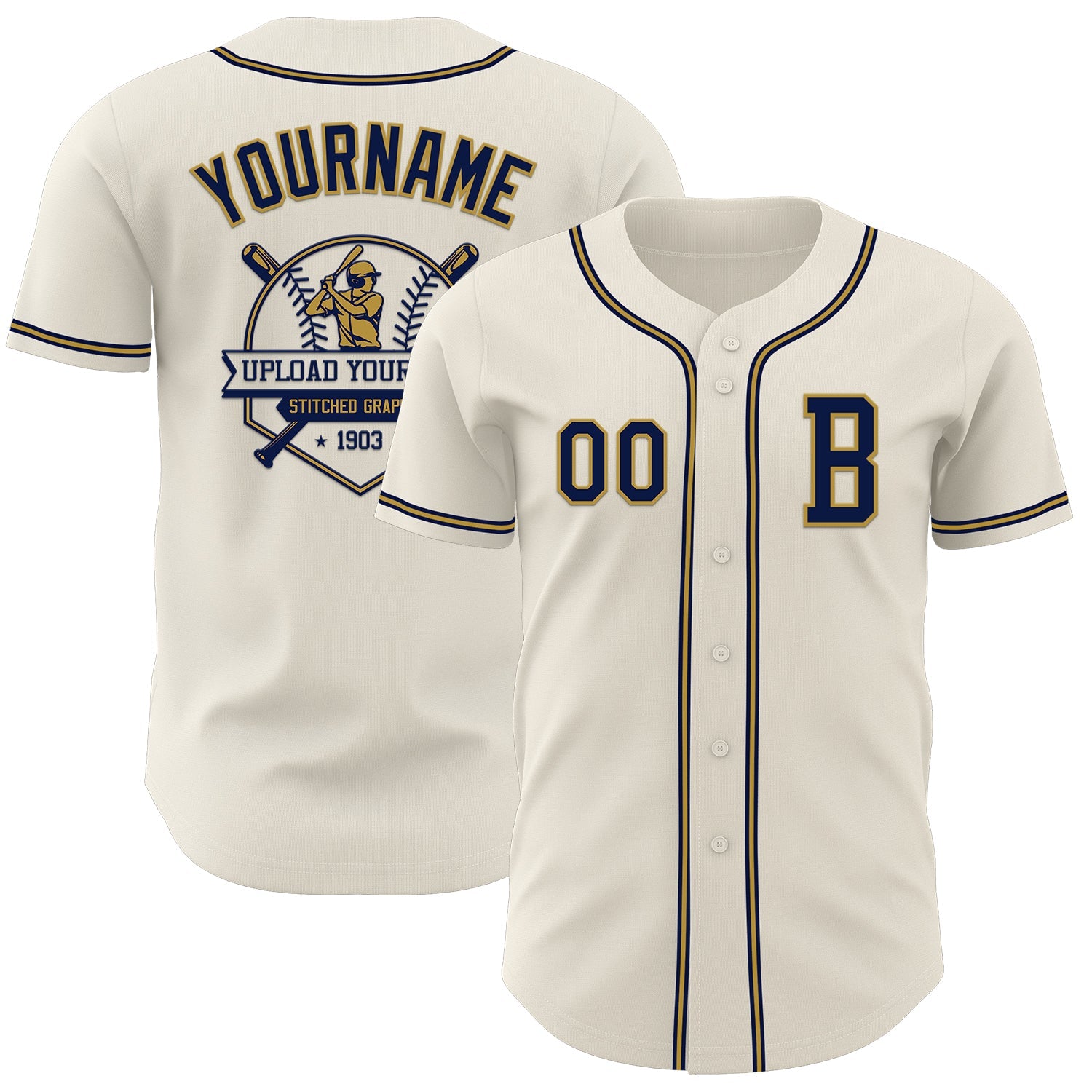 Custom Cream Navy-Old Gold Authentic Baseball Jersey