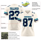 Custom Cream Navy-Teal Authentic Football Jersey
