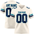Custom Cream Navy-Teal Authentic Football Jersey