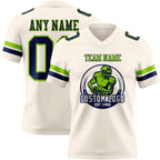 Custom Cream Navy-Neon Green Authentic Football Jersey