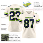 Custom Cream Navy-Neon Green Authentic Football Jersey