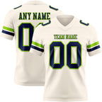 Custom Cream Navy-Neon Green Authentic Football Jersey
