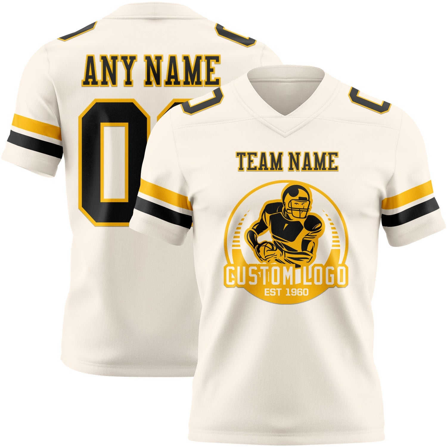Custom Cream Black-Gold Authentic Football Jersey