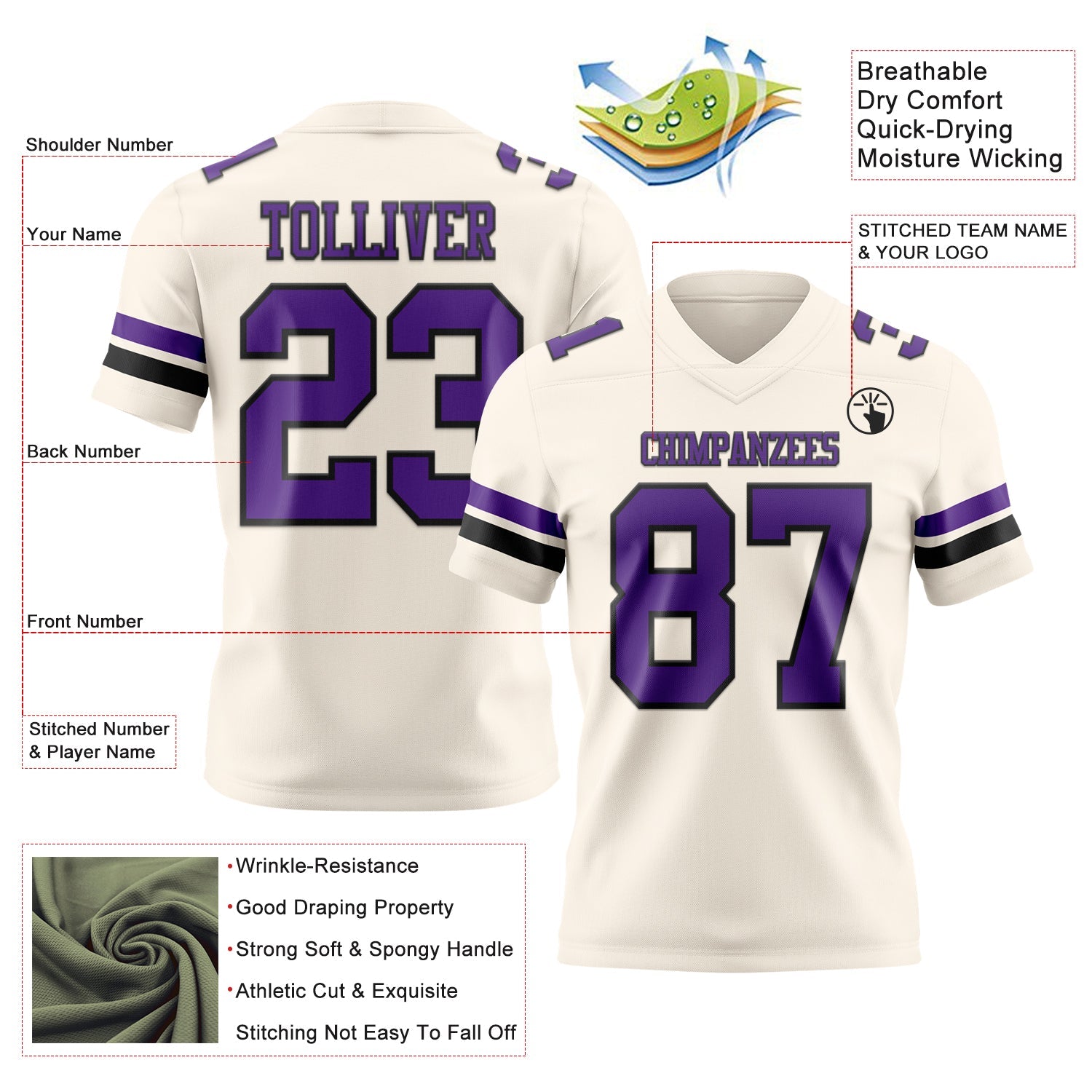 Custom Cream Purple-Black Authentic Football Jersey
