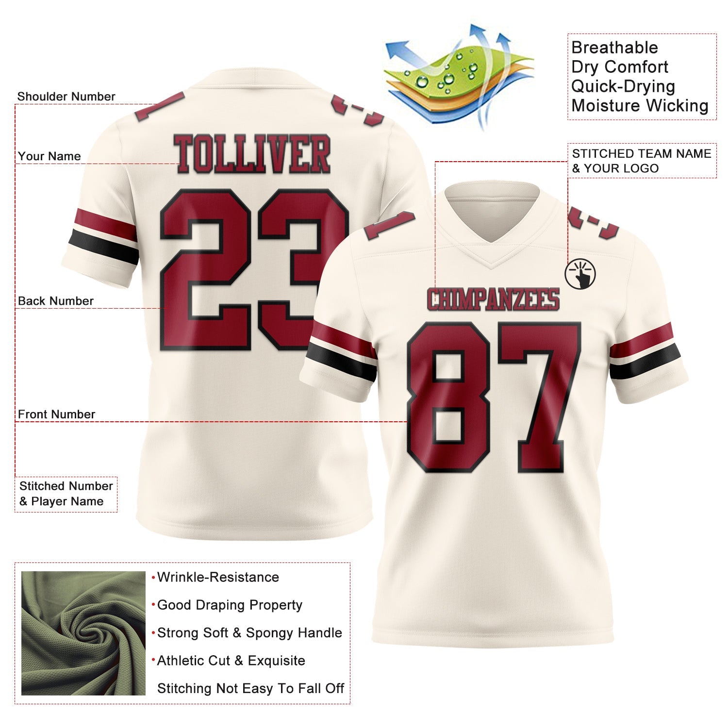 Custom Cream Cardinal-Black Authentic Football Jersey