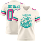 Custom Cream Pink-Aqua Authentic Football Jersey