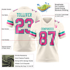 Custom Cream Pink-Aqua Authentic Football Jersey