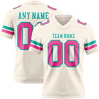 Custom Cream Pink-Aqua Authentic Football Jersey