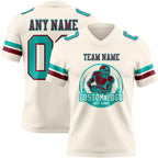Custom Cream Aqua-Crimson Authentic Football Jersey