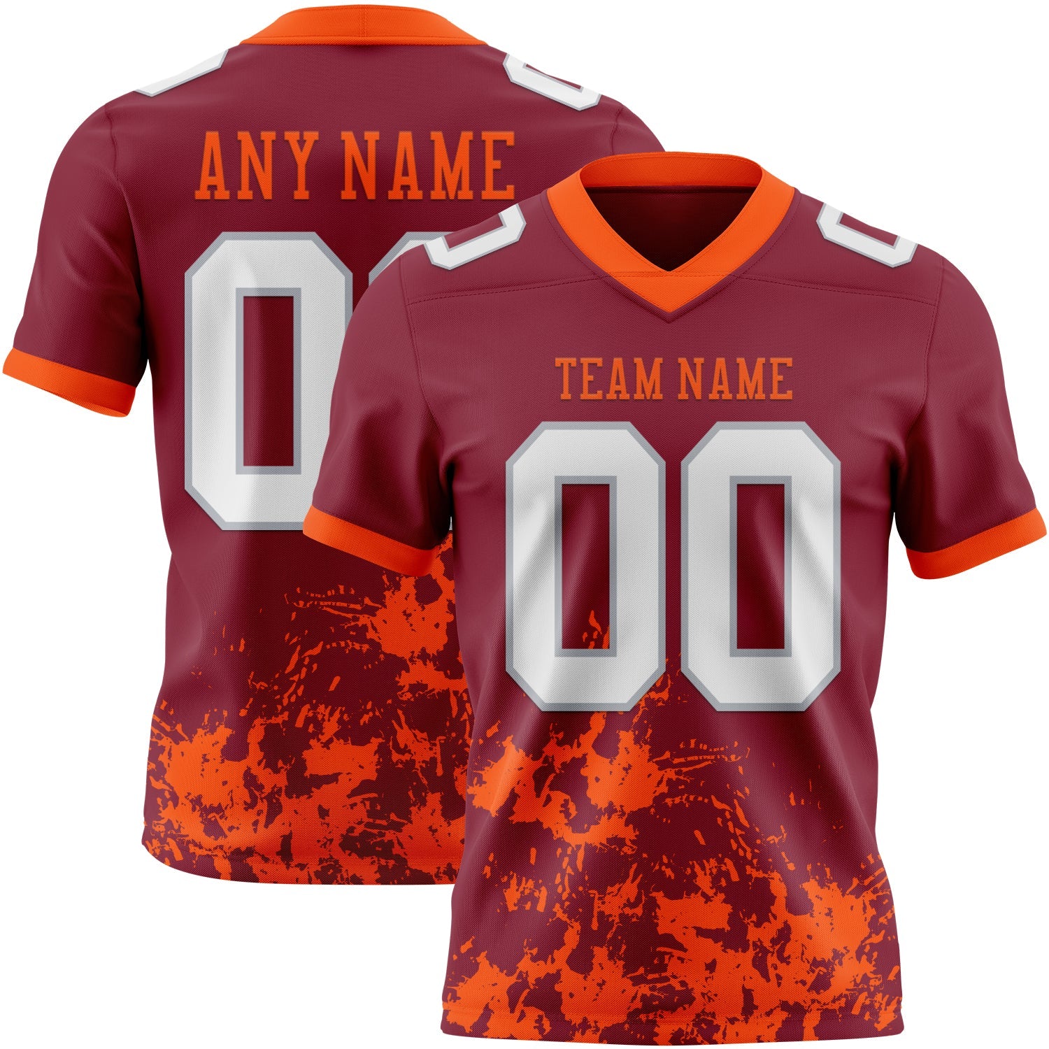 Custom Crimson White Orange-Gray 3D Pattern Splash Authentic Football Jersey