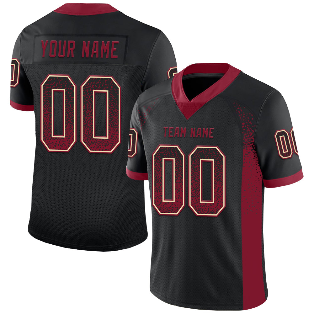 Custom Black Crimson-Cream Drift Fashion Football Jersey