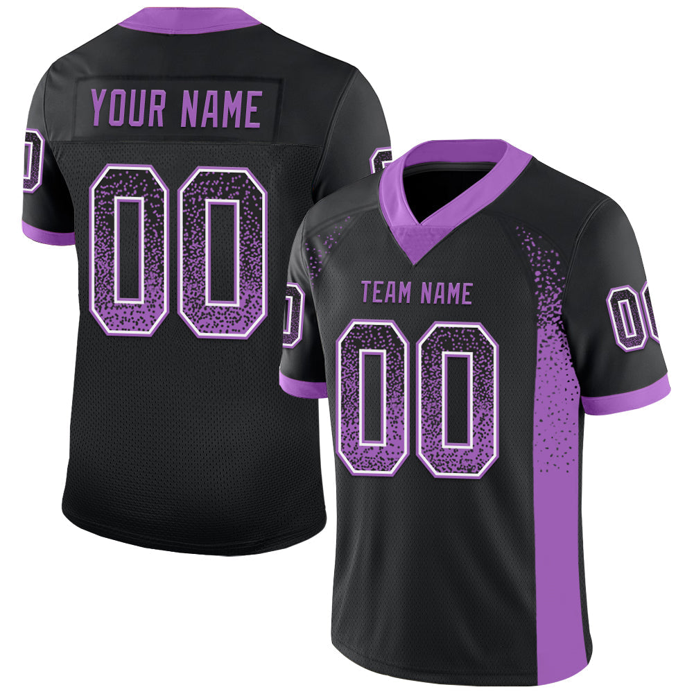 Custom Black Medium Purple-White Drift Fashion Football Jersey