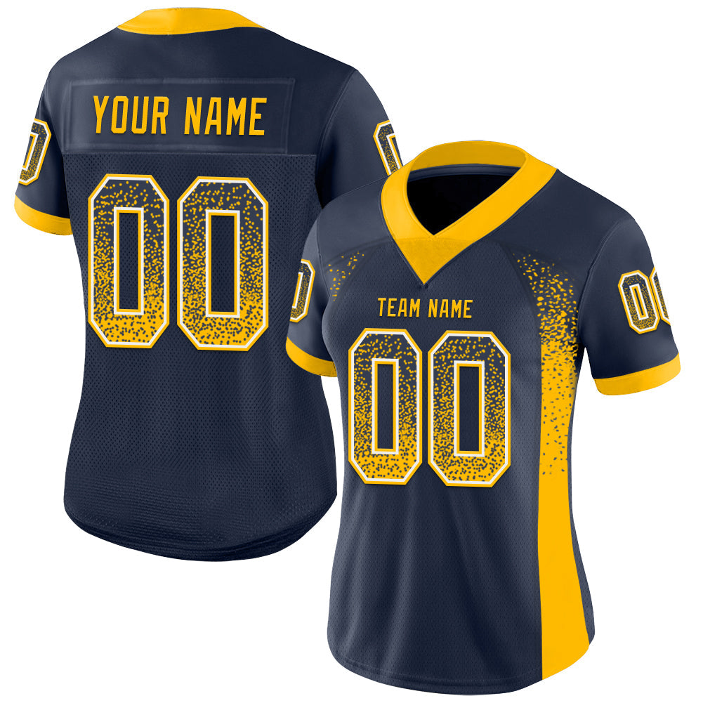 Custom Navy Gold-White Drift Fashion Football Jersey