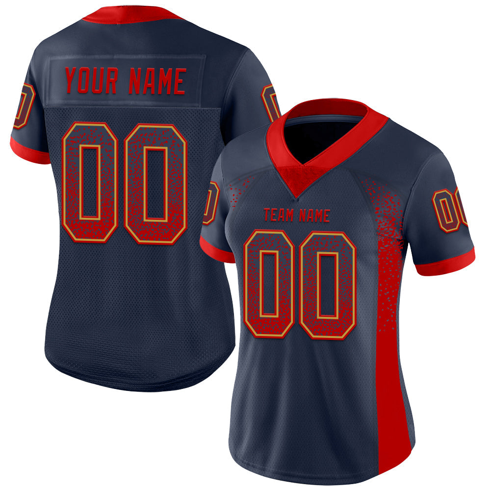 Custom Navy Red-Old Gold Drift Fashion Football Jersey