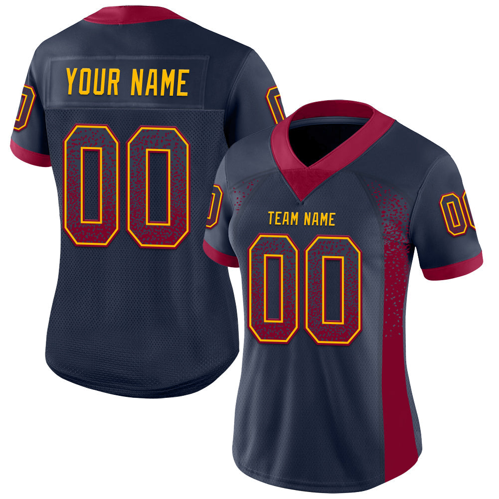 Custom Navy Maroon-Gold Drift Fashion Football Jersey