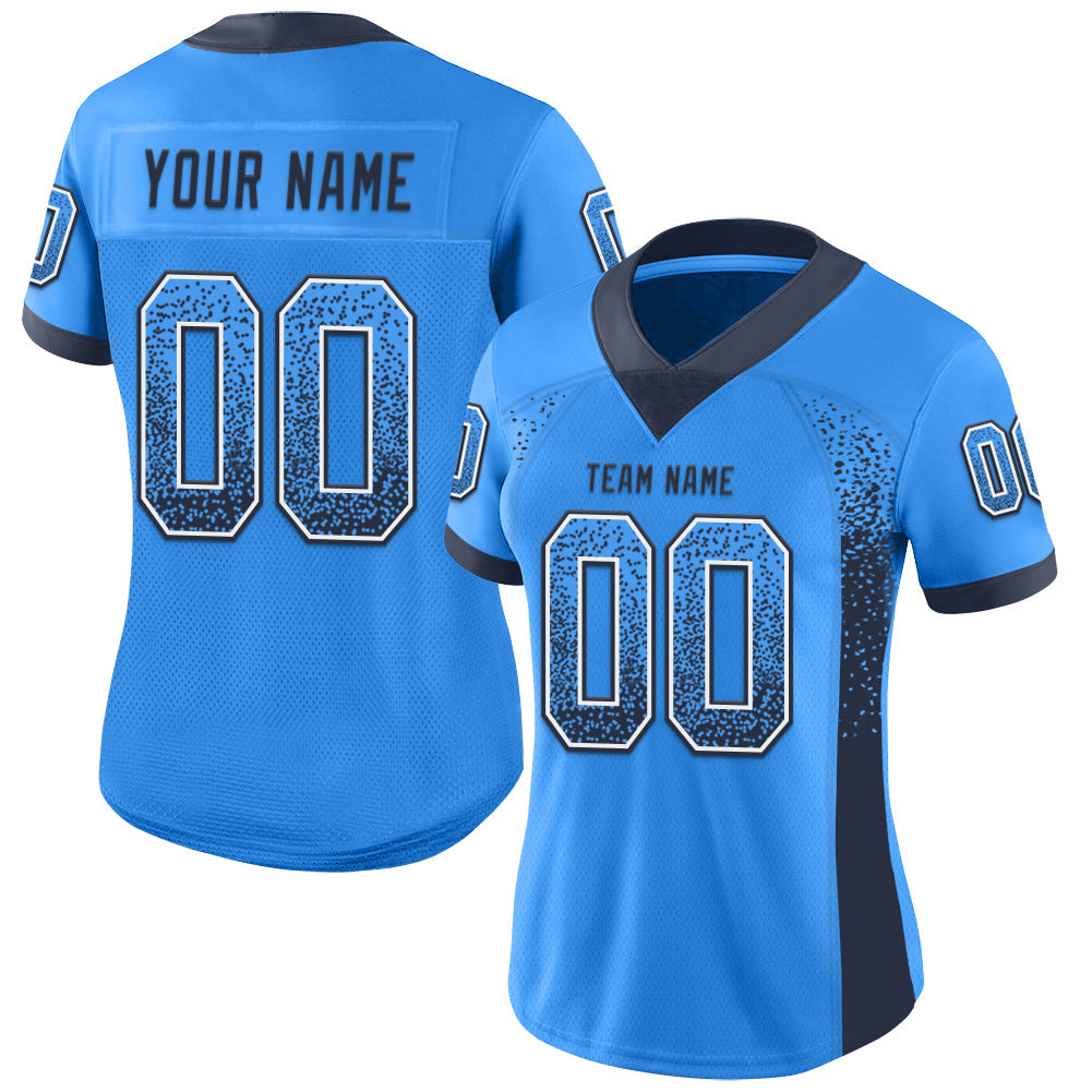 Custom Powder Blue Navy-White Drift Fashion Football Jersey