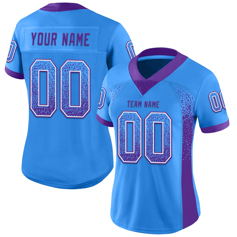 Custom Powder Blue Purple-White Drift Fashion Football Jersey