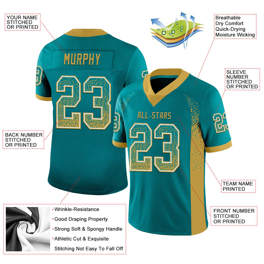 Custom Teal Old Gold-White Drift Fashion Football Jersey