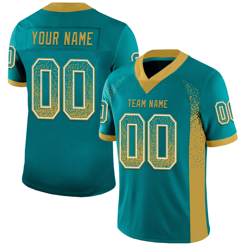 Custom Teal Old Gold-White Drift Fashion Football Jersey