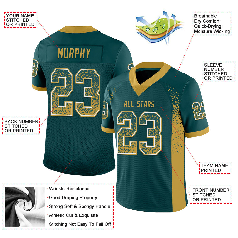 Custom Midnight Green Old Gold-White Drift Fashion Football Jersey