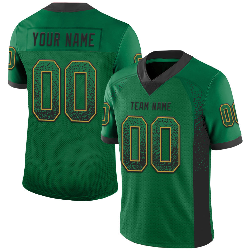 Custom Kelly Green Black-Old Gold Drift Fashion Football Jersey