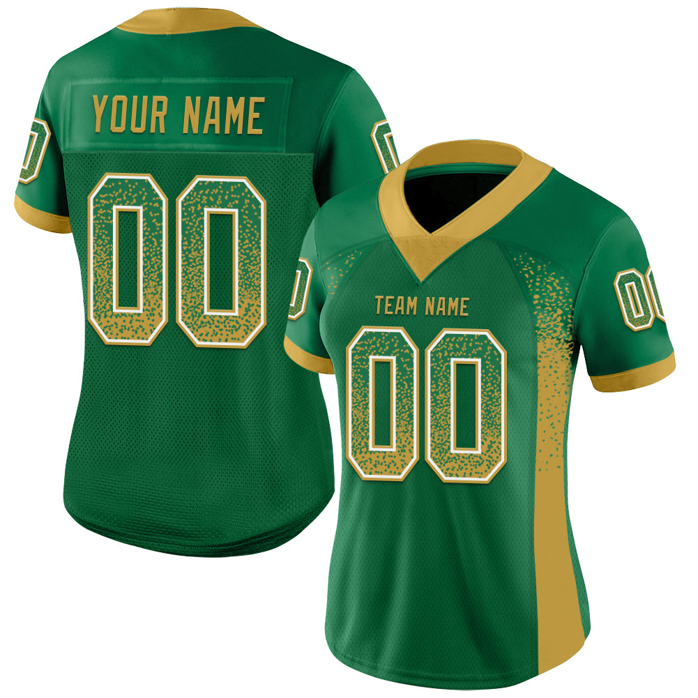 Custom Kelly Green Old Gold-White Drift Fashion Football Jersey