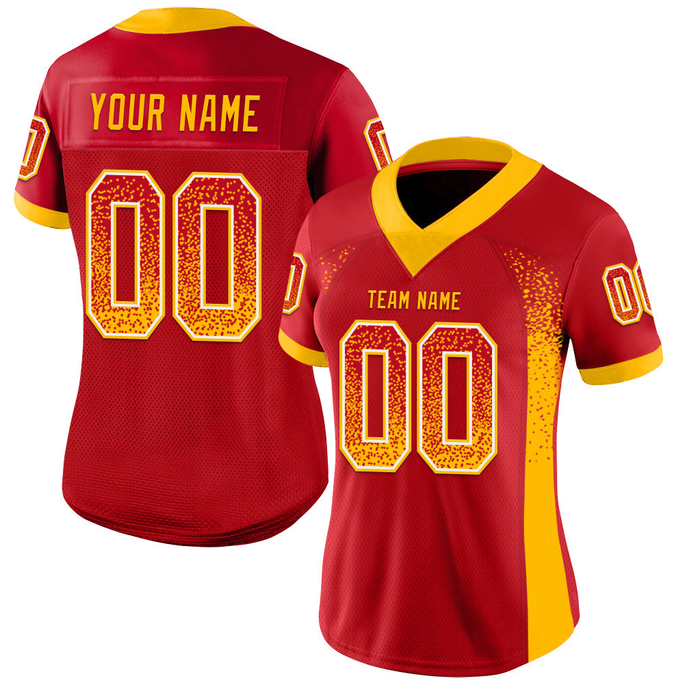Custom Red Gold-White Drift Fashion Football Jersey