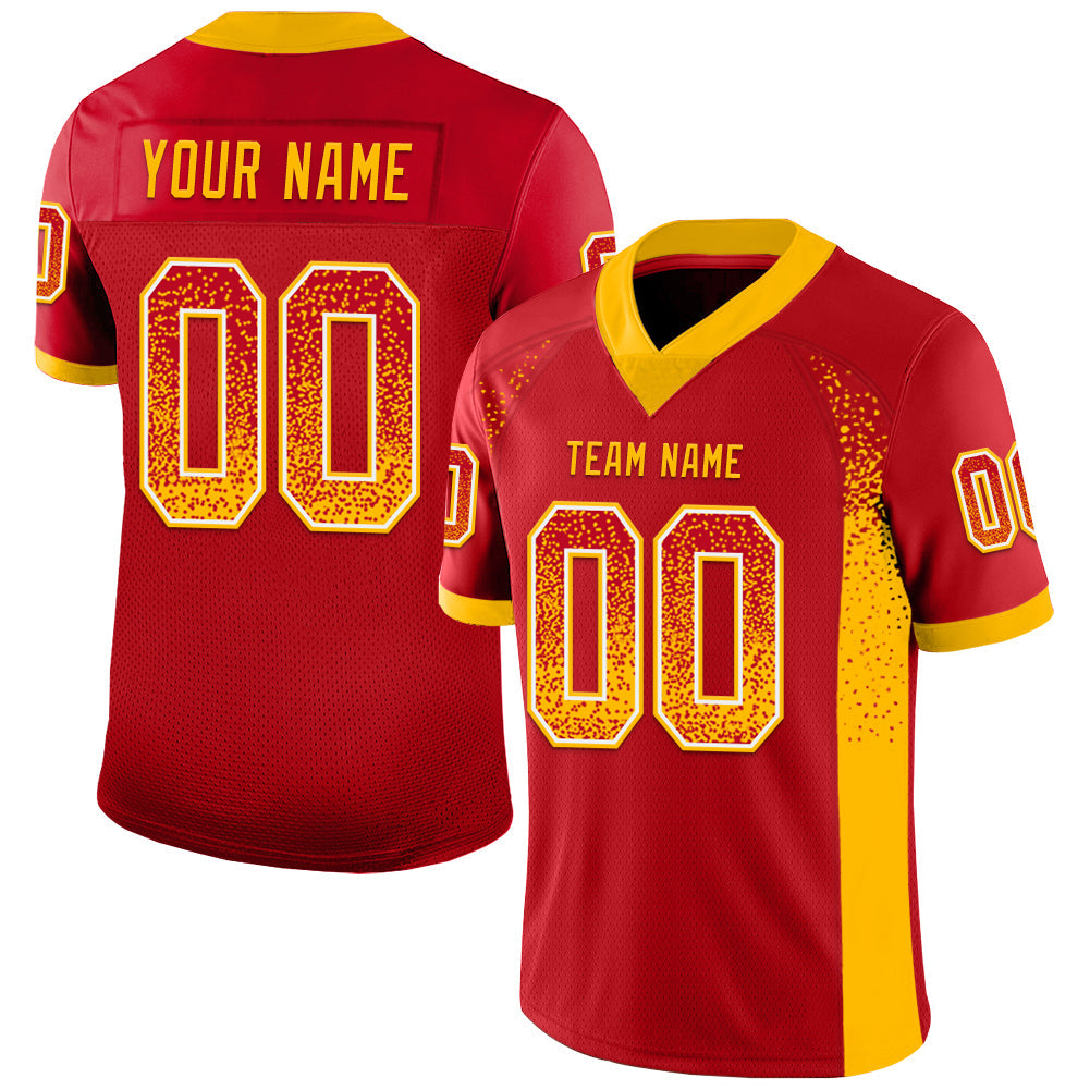 Custom Red Gold-White Drift Fashion Football Jersey