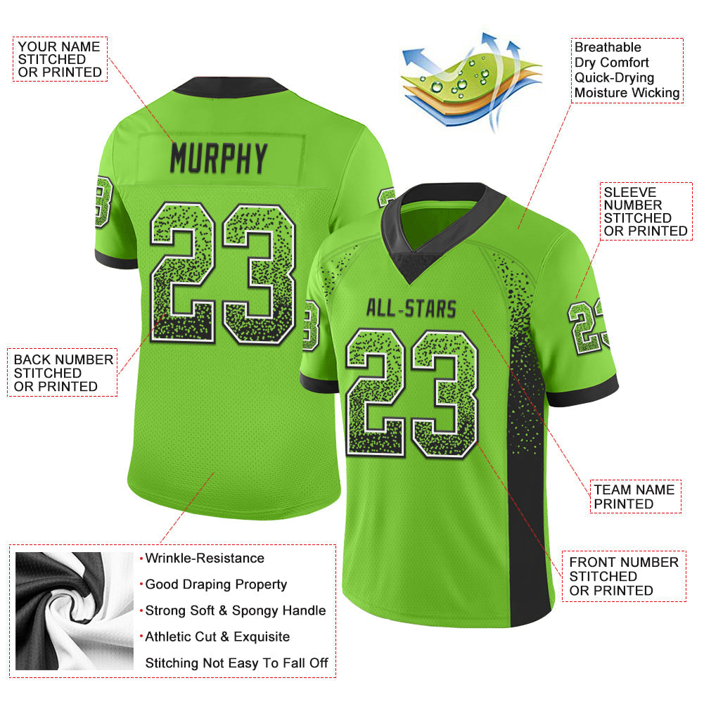 Custom Neon Green Black-White Drift Fashion Football Jersey