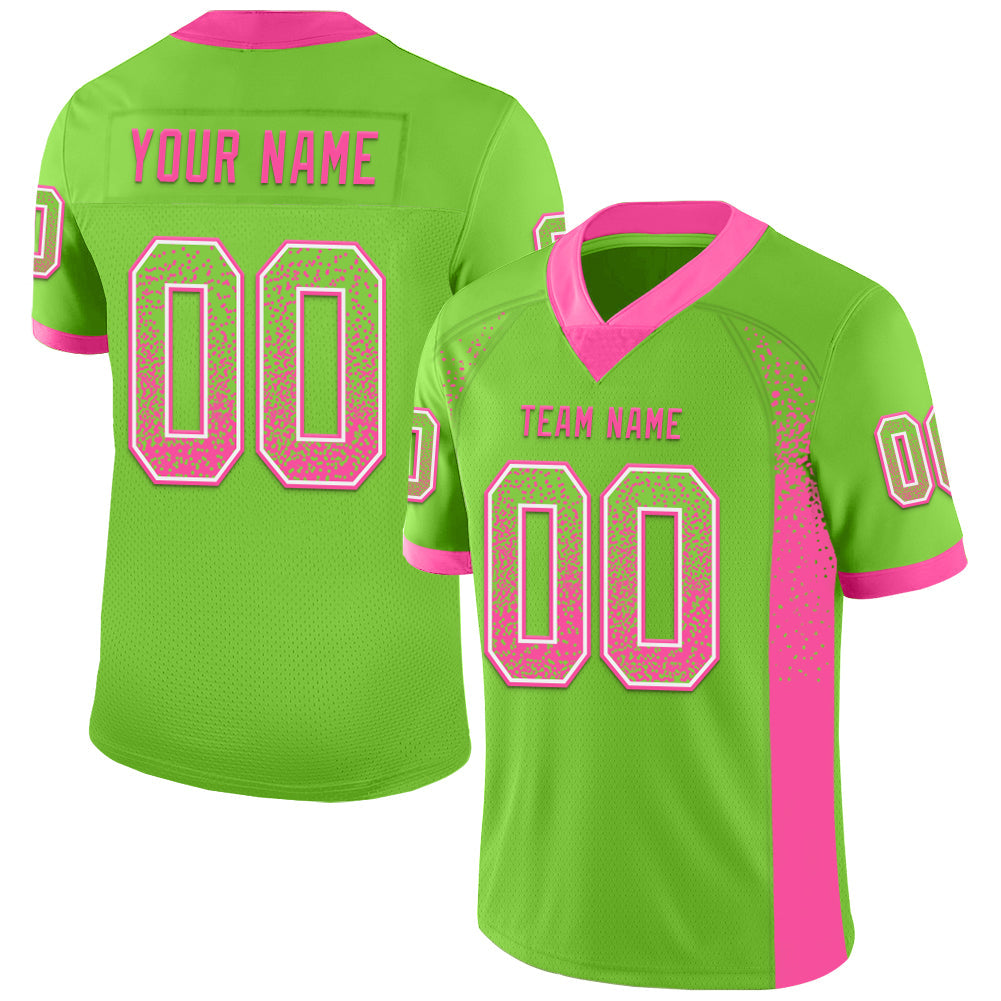 Custom Neon Green Pink-White Drift Fashion Football Jersey