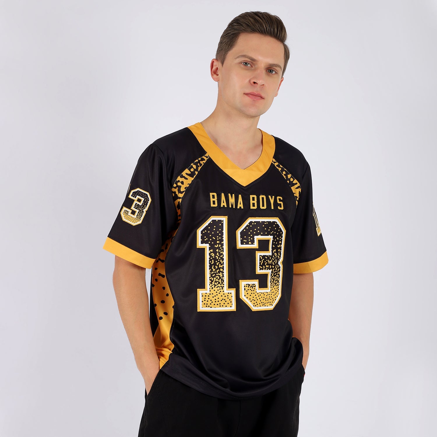 Custom Black Gold-White Drift Fashion Football Jersey