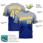 Custom Gray Yellow-Royal Fade Fashion Performance T-Shirt